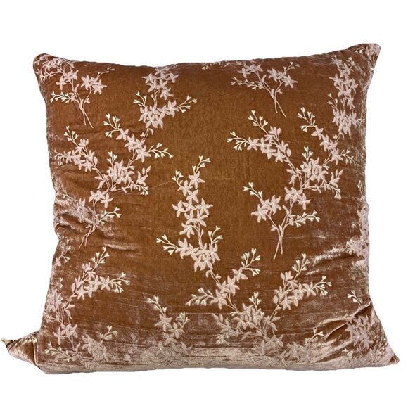 22X 25 Bella Notte Peach Velvet  Floral Oversized Pillow Plus Down Pillow Insert - Picture 1 of 4